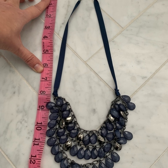 𝅺JCREW NAVY BEADED 3-tier necklace w/ ribbon n metal … one size - Picture 6 of 6